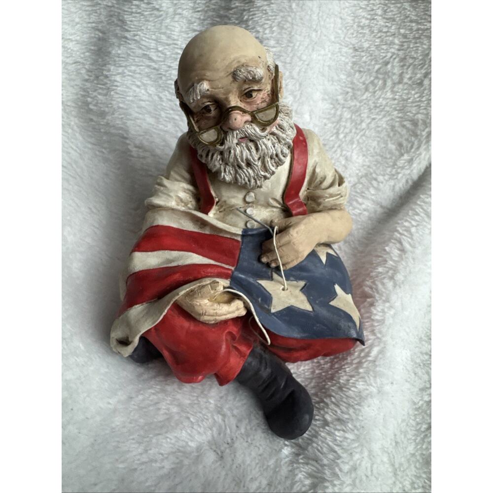 Vintage Patriotic Santa Figurine Santa Sewing The Flag Midwest Importers Taiwan
